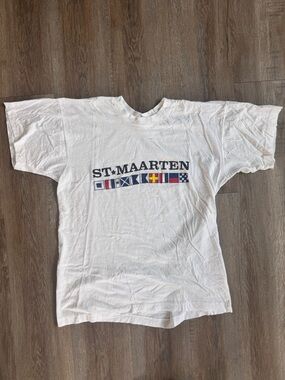 Vintage White St. Maarten Graphic Tee with Nautical Flags